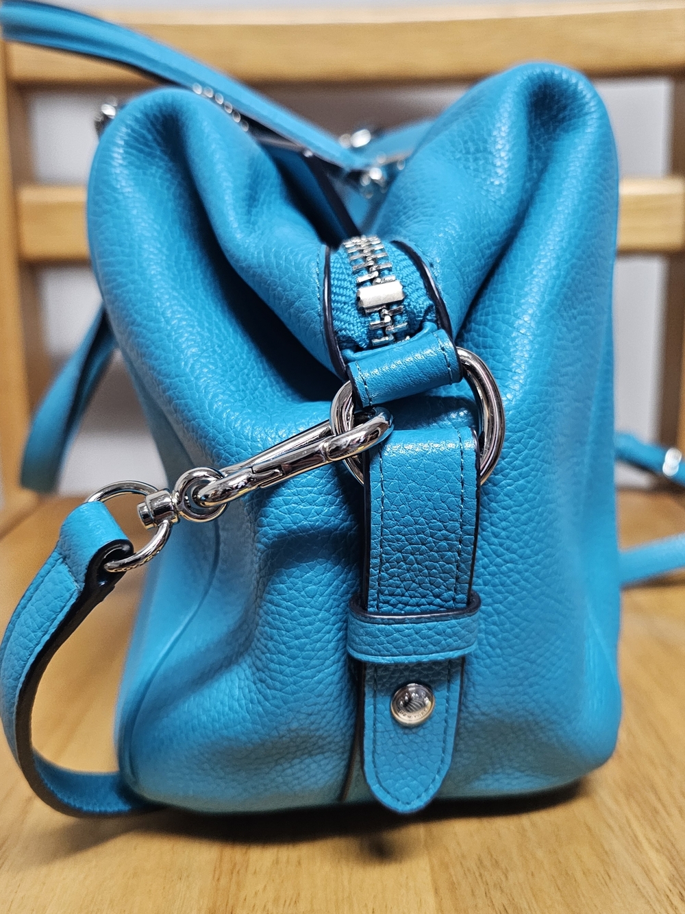 COACH Turquoise Pebbled Leather Satchel Bag Maximalist Luxury Purse Handbag - Picture 4 of 12